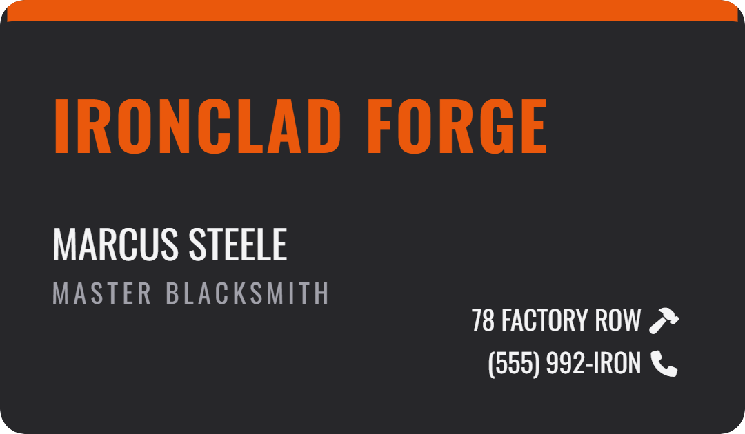 Vizitka — business card ironclad forge