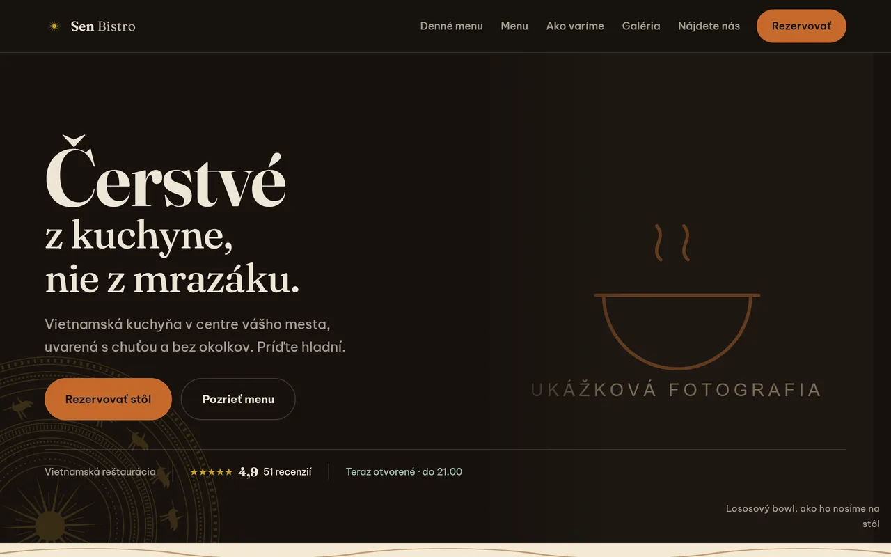 Sen Bistro, koncept webu pre reštauráciu