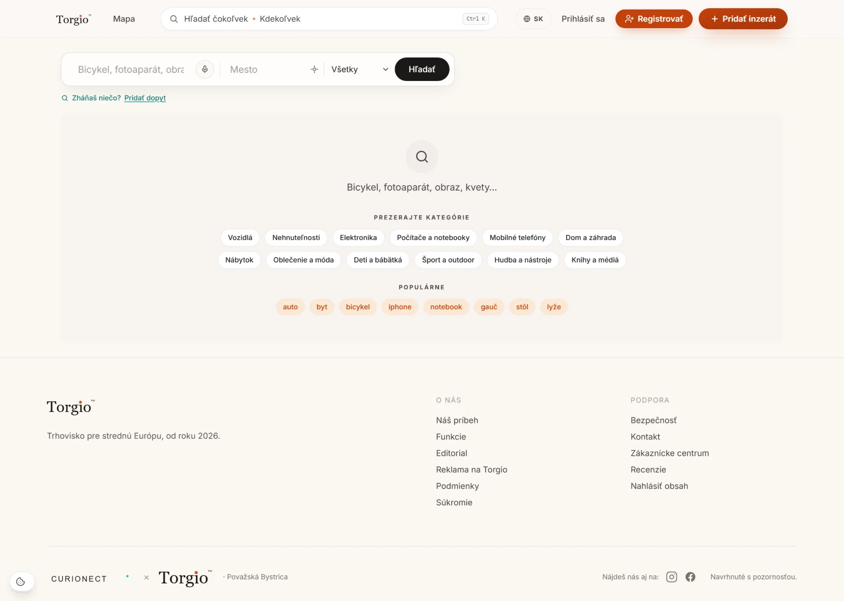 Torgio search: twelve category chips and a voice-enabled search field.